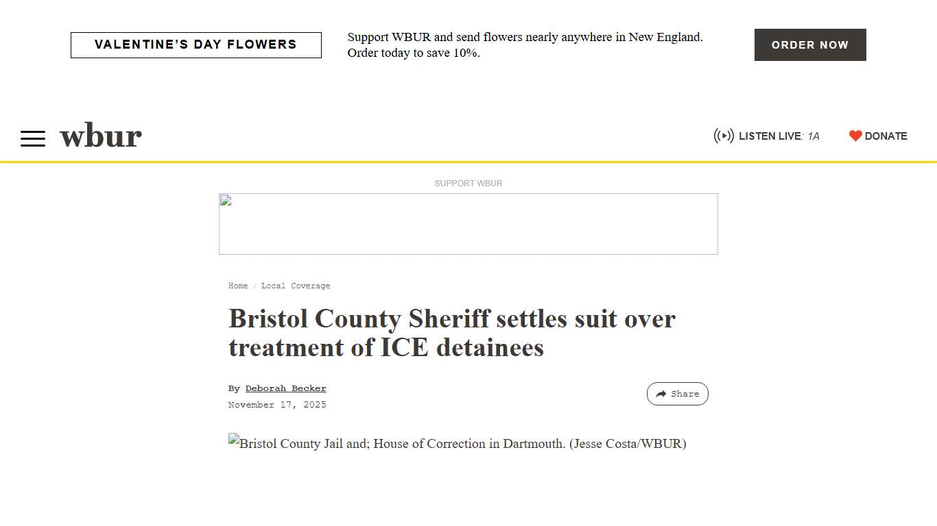 Bristol County Sheriff settles suit over treatment of ICE detainees WBUR News