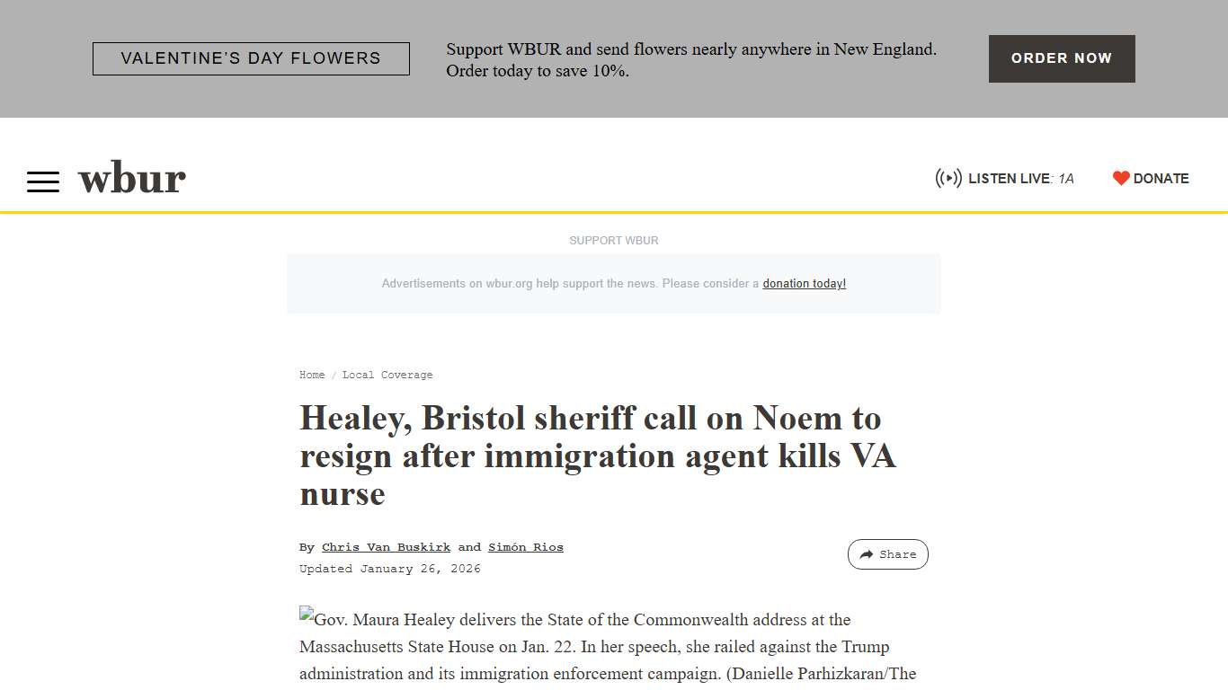 Healey, Bristol sheriff call on Noem to resign after immigration agent kills VA nurse WBUR News